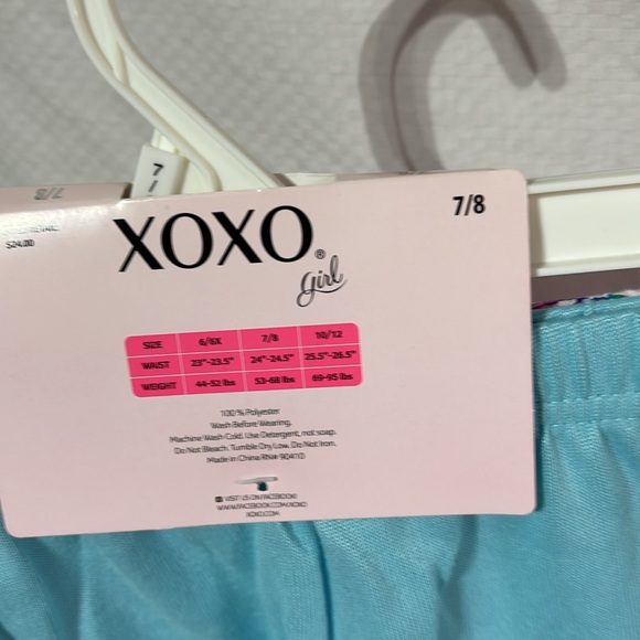 XOXO 7/8 sleep shorts loungewear pink stars turquoise solid elastic waste nwt - Picture 5 of 7